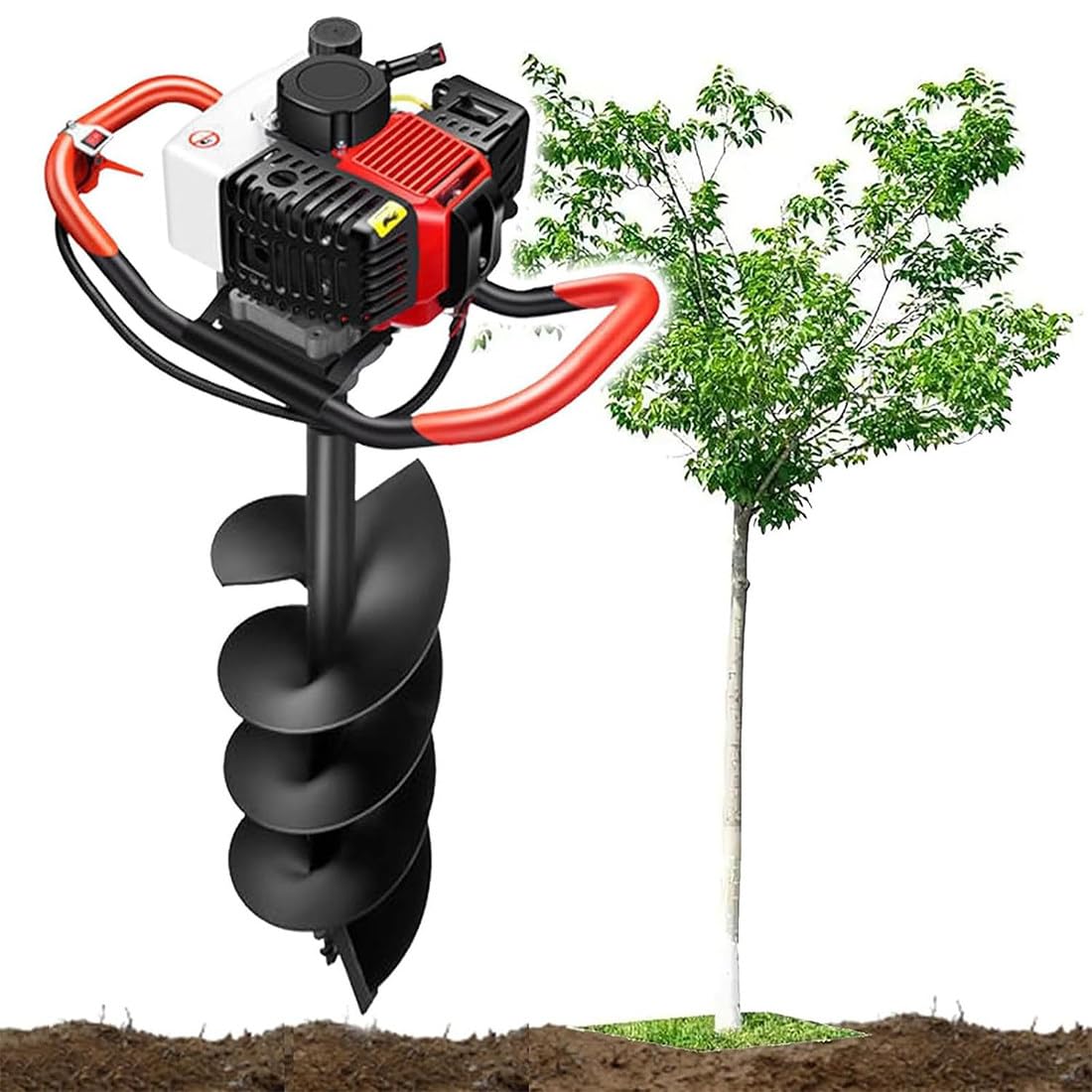 Taladro de Tierra a Gasolina de 4 Tiempos 150 CC, refrigerado por Aire, con transmisión por Engranajes, 8800 RPM, Broca de 80 cm para perforar Postes de cercas, Trabajos de jardinería 30cm