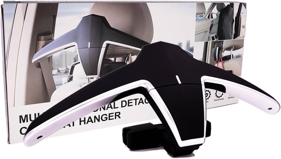 Car Coat Hanger By Mounteen: Mounted On Head Rest, Multi-Purpose, for Suit, Jacket, Clothes, Bag, Storage- Ideal For A Luxury Gift- Black