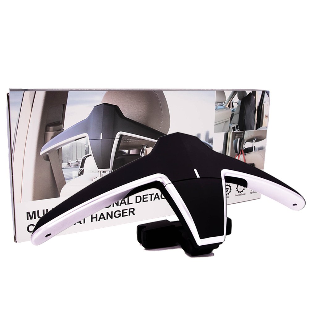 Car Coat Hanger By Mounteen: Mounted On Head Rest, Multi-Purpose, for Suit, Jacket, Clothes, Bag, Storage- Ideal For A Luxury Gift- Black