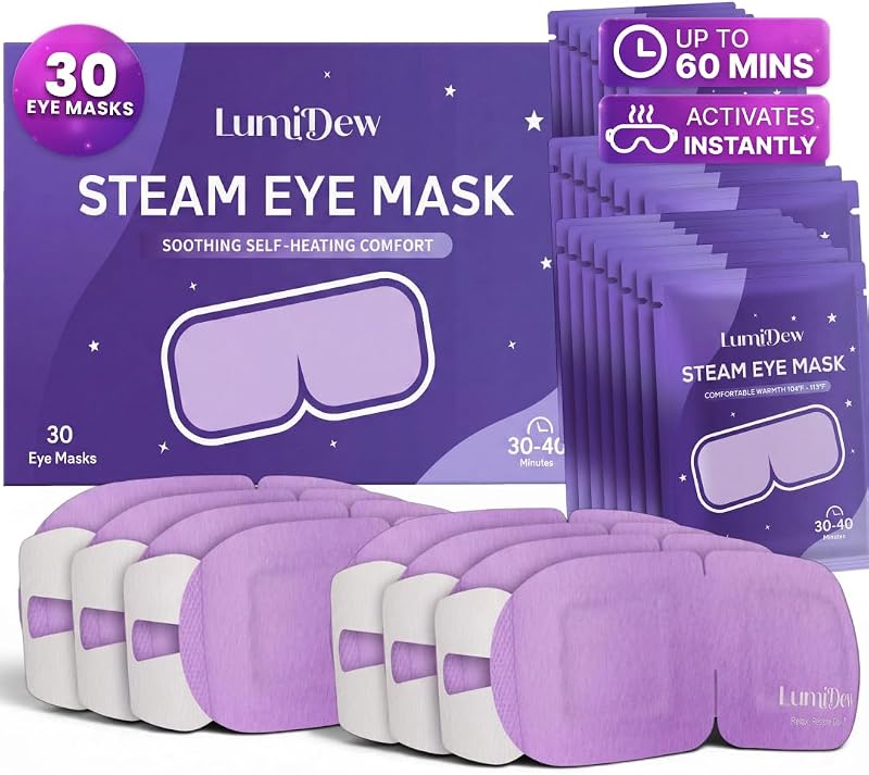 Steam Eye Mask, Self Heating Heated Eye Mask for Sleep, Warm Compress for Eyes, Moist Heat for Dry Eye Relief, Stye Eye Treatment, Spa, Travel Essentials, Unscented 30 Pack