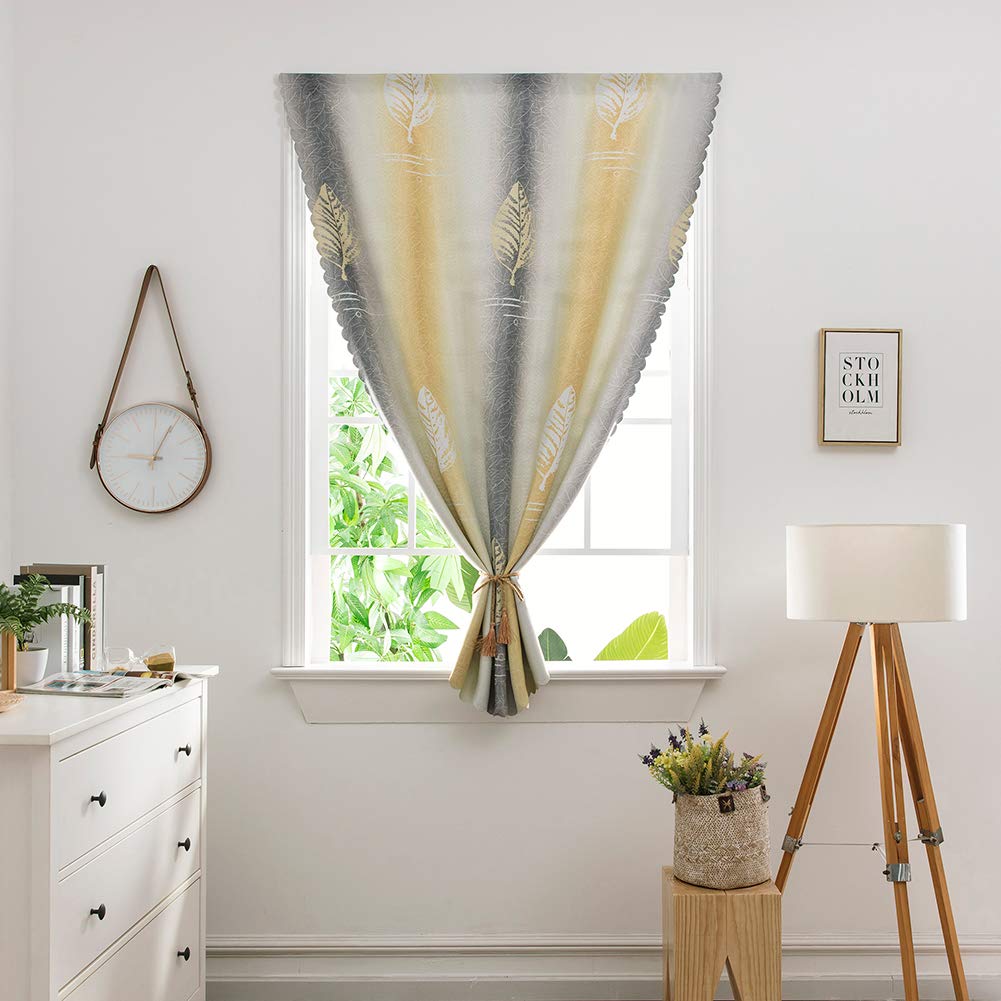 BOYOUTH Leaves,Yellow and Grey Vertical Stripes Pattern Printed Small Curtains,Non-perforated High Blackout Short Curtain for Bedroom,Study,Living Room,1 Panel,31 x 78 Inches