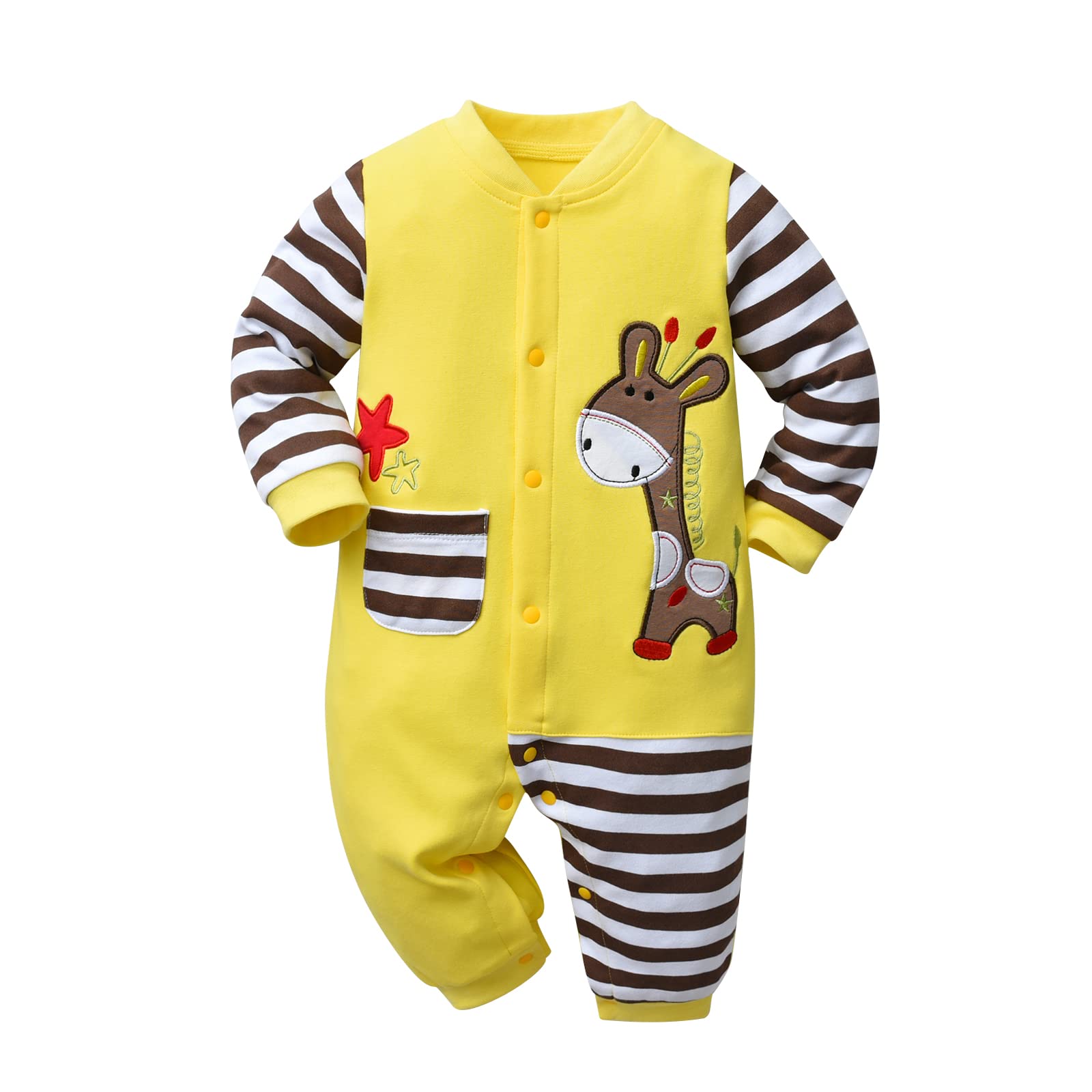 DerouetkiaBaby Boys Girls Romper with Giraffe Pattern One Piece Jumpsuit Long Sleeve Baby Outfits