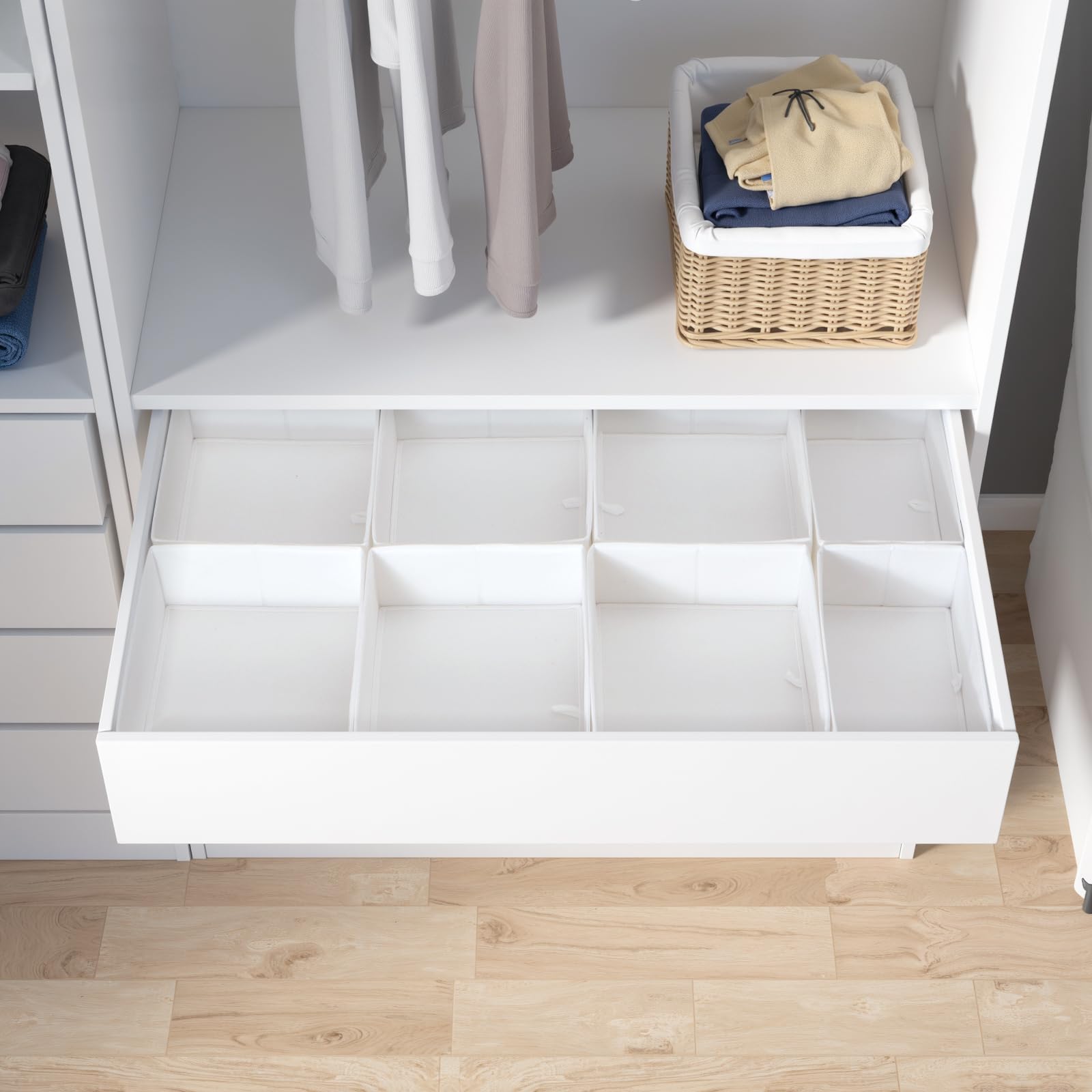 Juego de 16 cajones organizadores compatibles con armario PAX 100 x 58 cm, cajas de tela plegables con base estable para ropa, color blanco