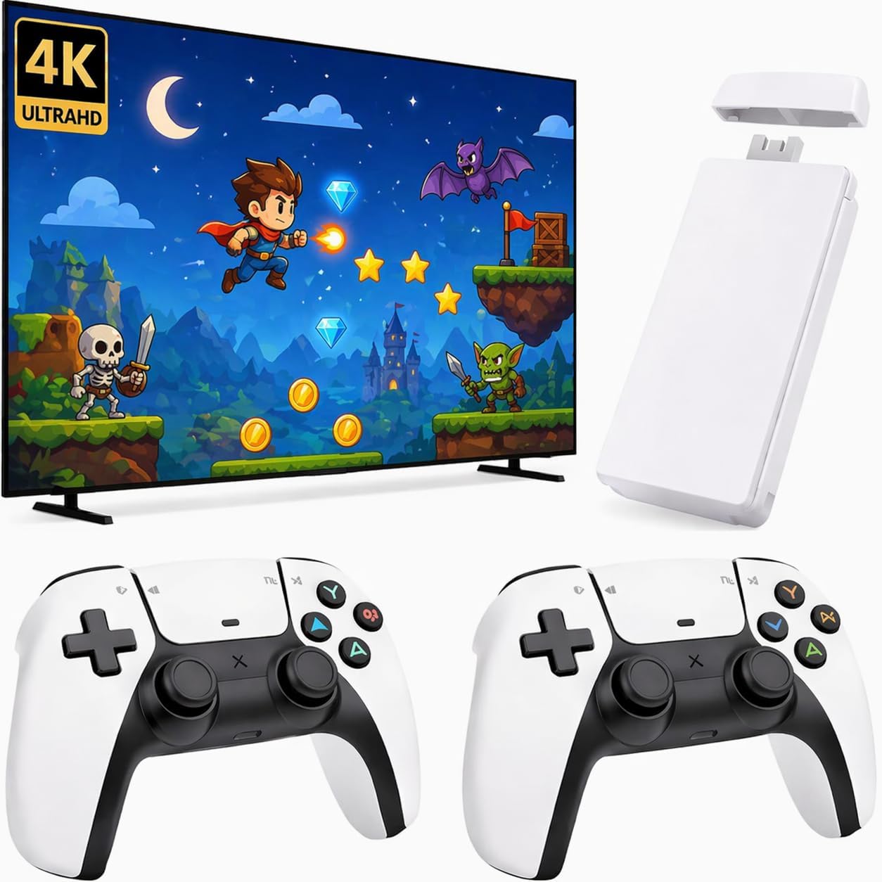 New 2026 Upgraded 4k TV Video Game Gaming System, Plug & Play Video TV Games HD with Wireless 2 Controllers for Men/Women/Girls/Boys/Adult/Kids (White)-image-11