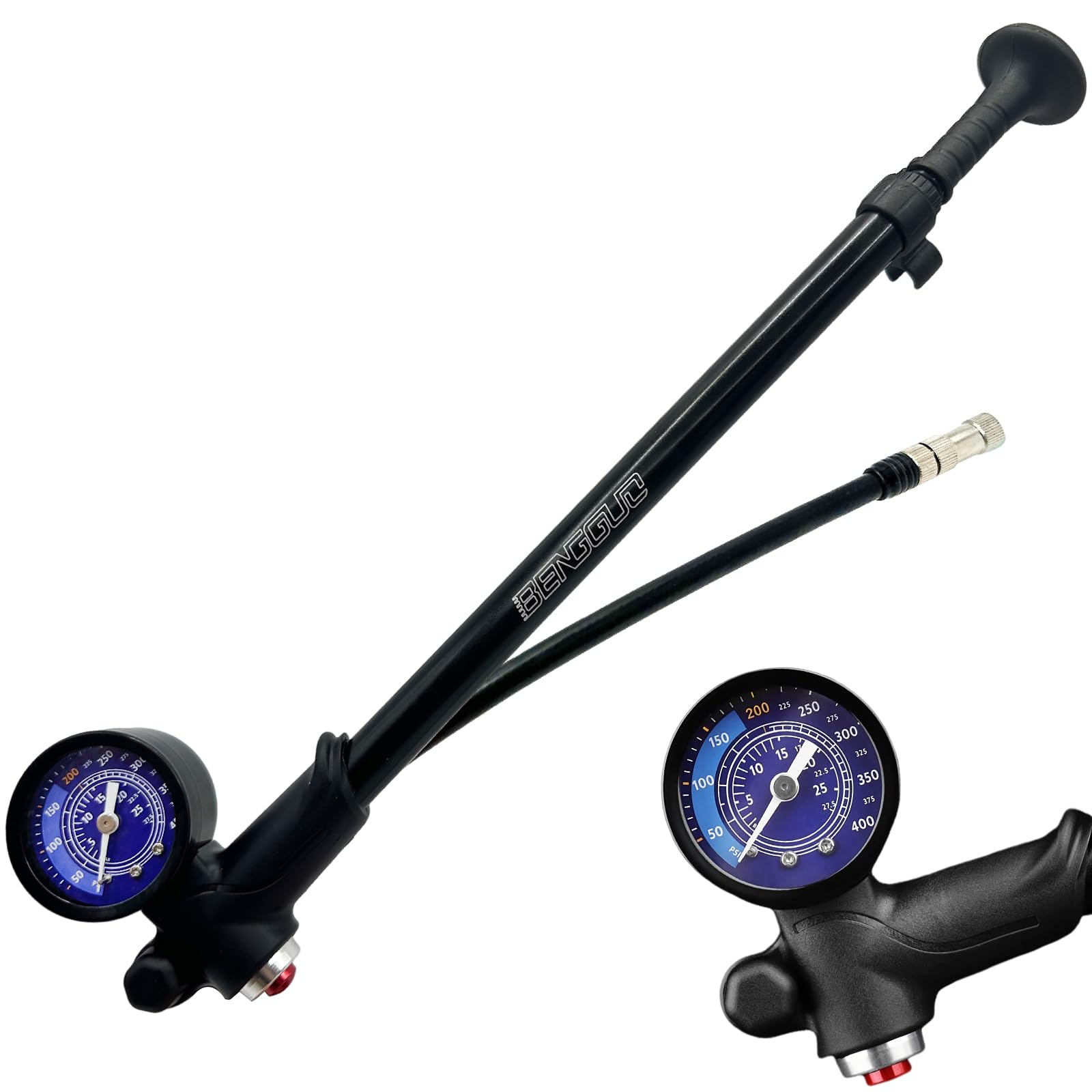 High-Pressure Bike Shock Pump (Max 400 PSI) 3-in-1 – Suspension Fork Pump, Rear Shock Pump and Tyre Inflator, Bicycle Pump with Pressure Gauge, Portable Mini Pump with Bleed Valve