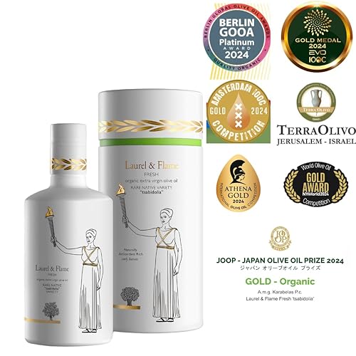 Miniatura 6 de Laurel & Flame Fresh - Aceite de oliva virgen extra - Premio "Mejor aceite de oliva griego" - Prensado en frío - Rico en polifenol (1,212 mg/kg) -