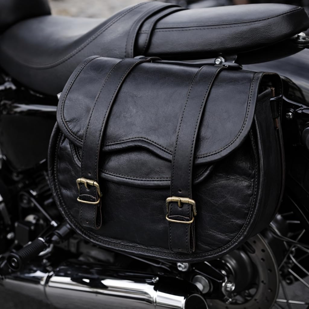 Bolsa Powersport de Cuero Azul Americano, para Motocicleta y Bicicleta, con Montaje en Manillar y Bolsa Negra con Billetera de Cuero para Hombres