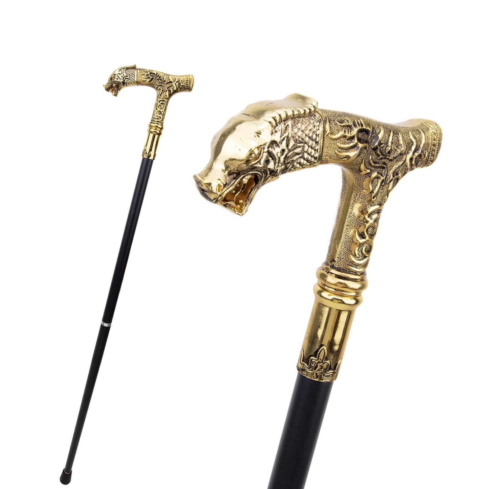Bastón con Diseño de Dragón Dorado, Bastón de Lujo Para Hombre y Mujer, Cetro Antideslizante Extraíble para Cosplay y Fiestas Estilo Vintage 93 Cm