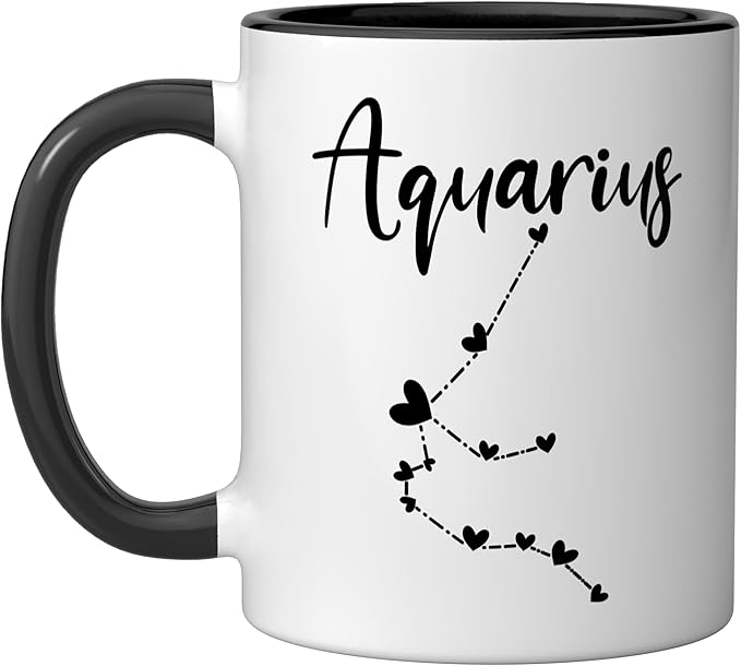 Aquarius Zodiac Sign Men Women Kids Aquarius Birthday Funny Ceramic Mug, Black/White