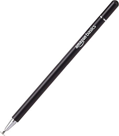 Amazon Basics Capacitive Stylus Pen for iOS and Android Touchscreen Devices, Fine Point Disc Tip, Lightweight Metal Body with Magnetic Cover, (Black)