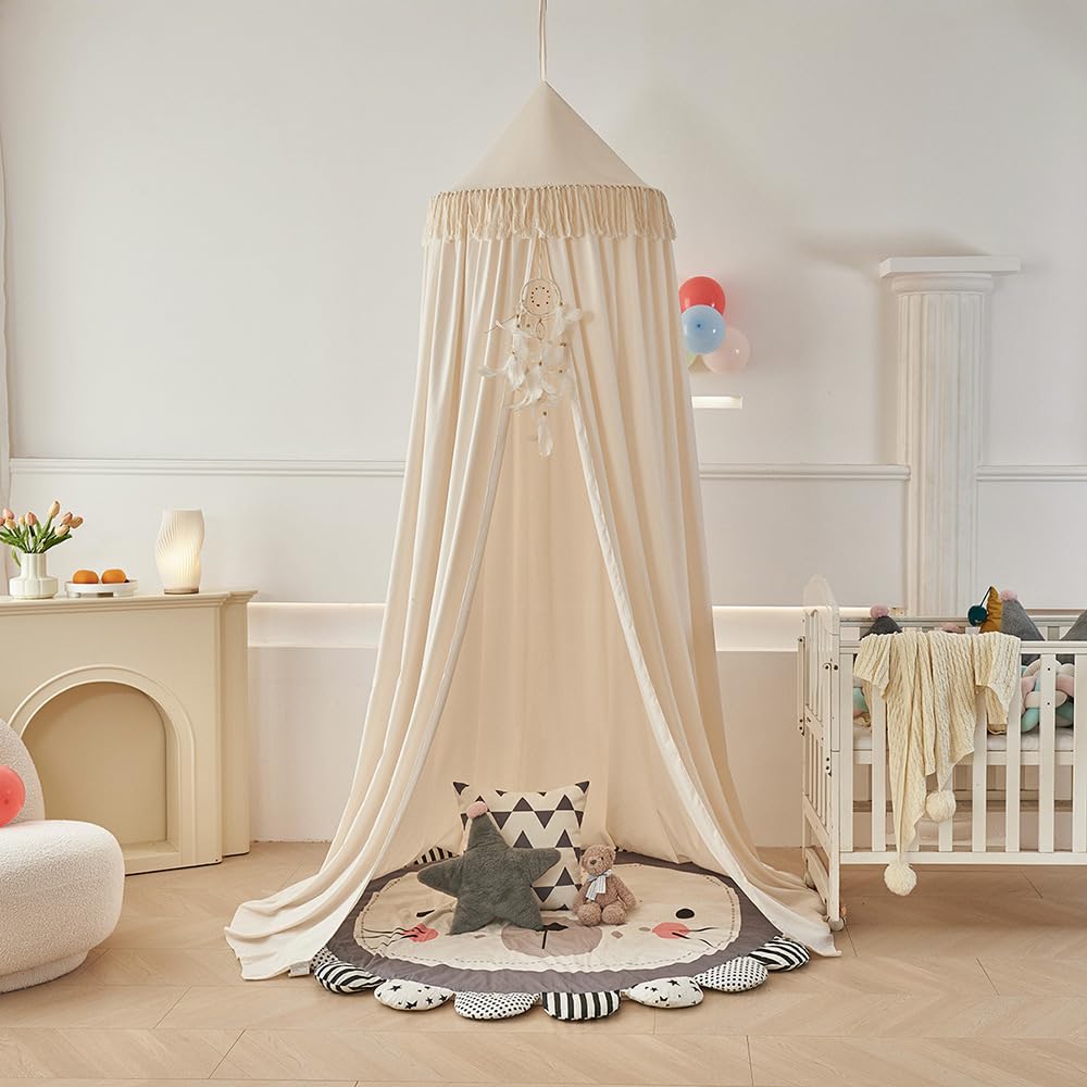 Groß Betthimmel Baldachin Babybett Beige Kinderbett Mädchen Khaki Kinder Baby Himmel Rund Hängendes Kuppel Moskitonnetz Deko 400cm