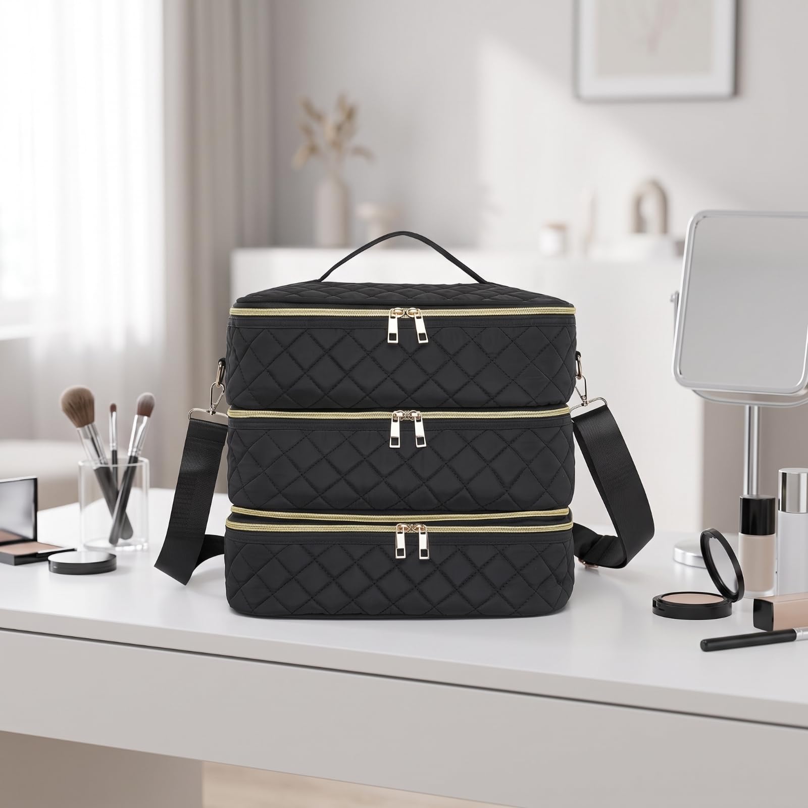 MERIGLARE Neceser con Correa Hombro ave | Multicompartimento, Bolsa Aseo con Compartimento, Organizador, para Hogar, Viajeros, Gris