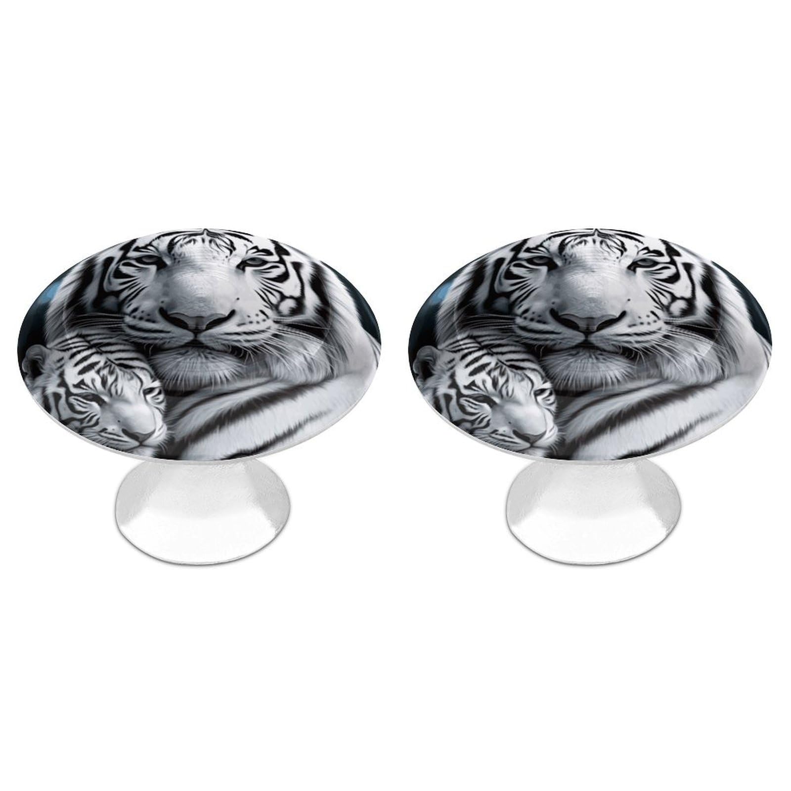 DWVTSLH White Tiger Cabinet Handles 2 Pack Stainless Steel Kitchen Drawer Pulls with Installation Screws Round Dresser Drawer Knobs 1.1 Inch Modern Cabinet Hardware Door Handles