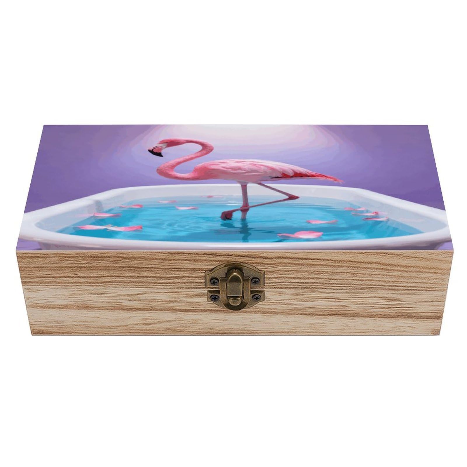 VstaDank Bathtub Flamingo Wooden Storage Box with Hinged Lid Natural Wooden Box Beautifully Keepsake Boxes Vintage Wood Boxes Jewelry Organizer Trinket Storage Chest Unique Gift