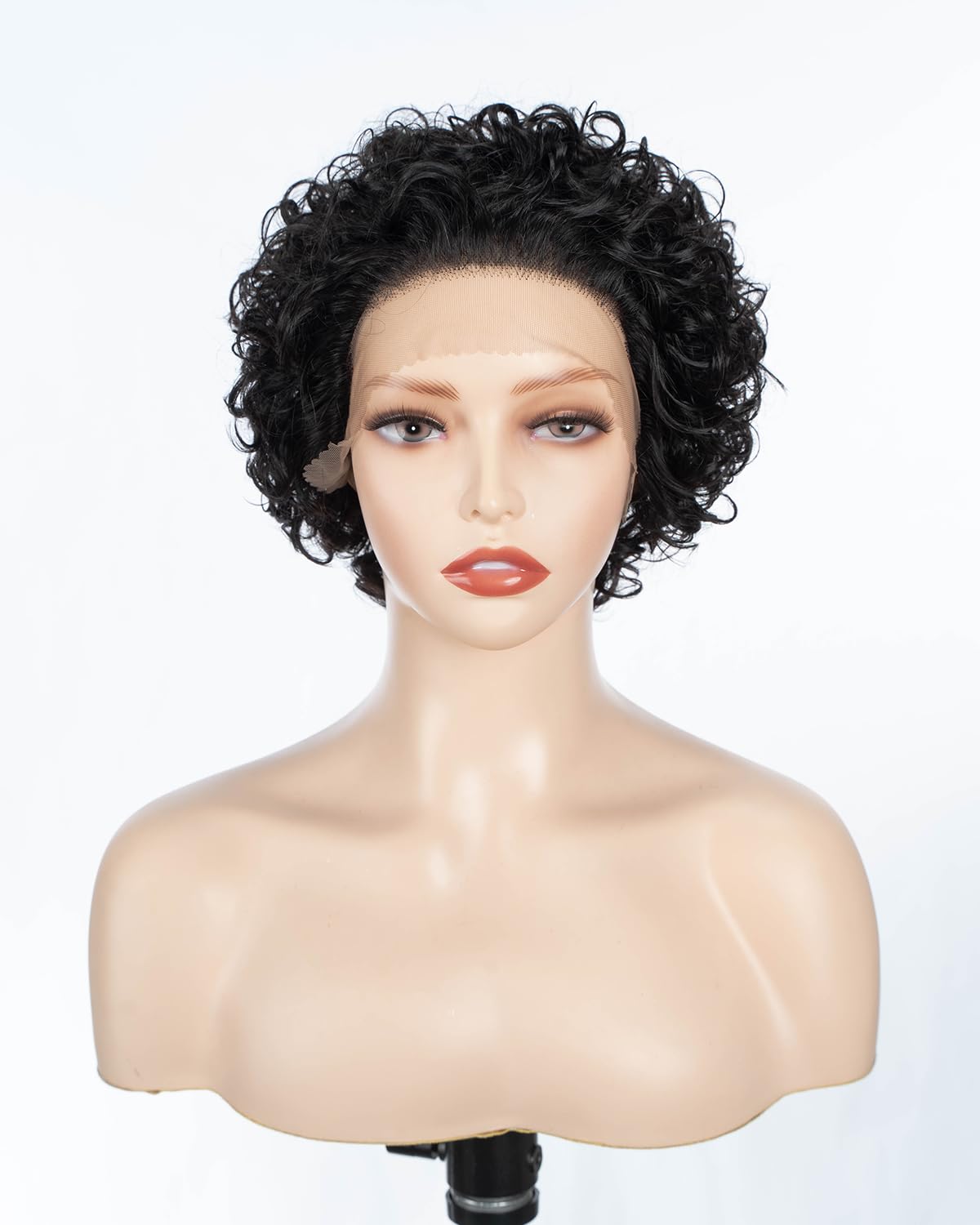 JOEDIR LUX 8 Inch 13 * 2 Forehead Lace Curly Wig for Women Indian Hair Can Be Combed Baby Hair, 1B-8