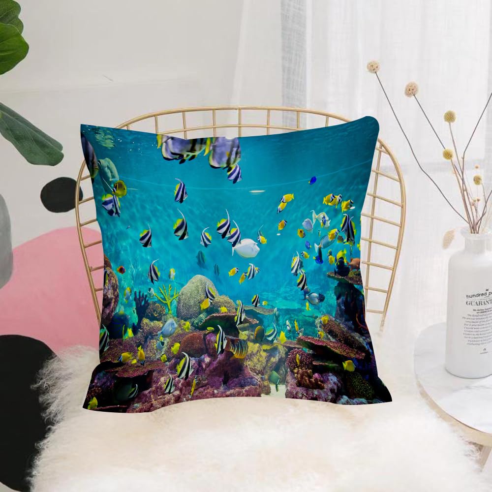 HYMSXW Cushion Cover,Throw Pillow Case Home Decorative for Living Room Bedroom Sofa Chair 20X20 Inch,Fishes and coral underwater life tropical sea,Pillowcase 50X50cm