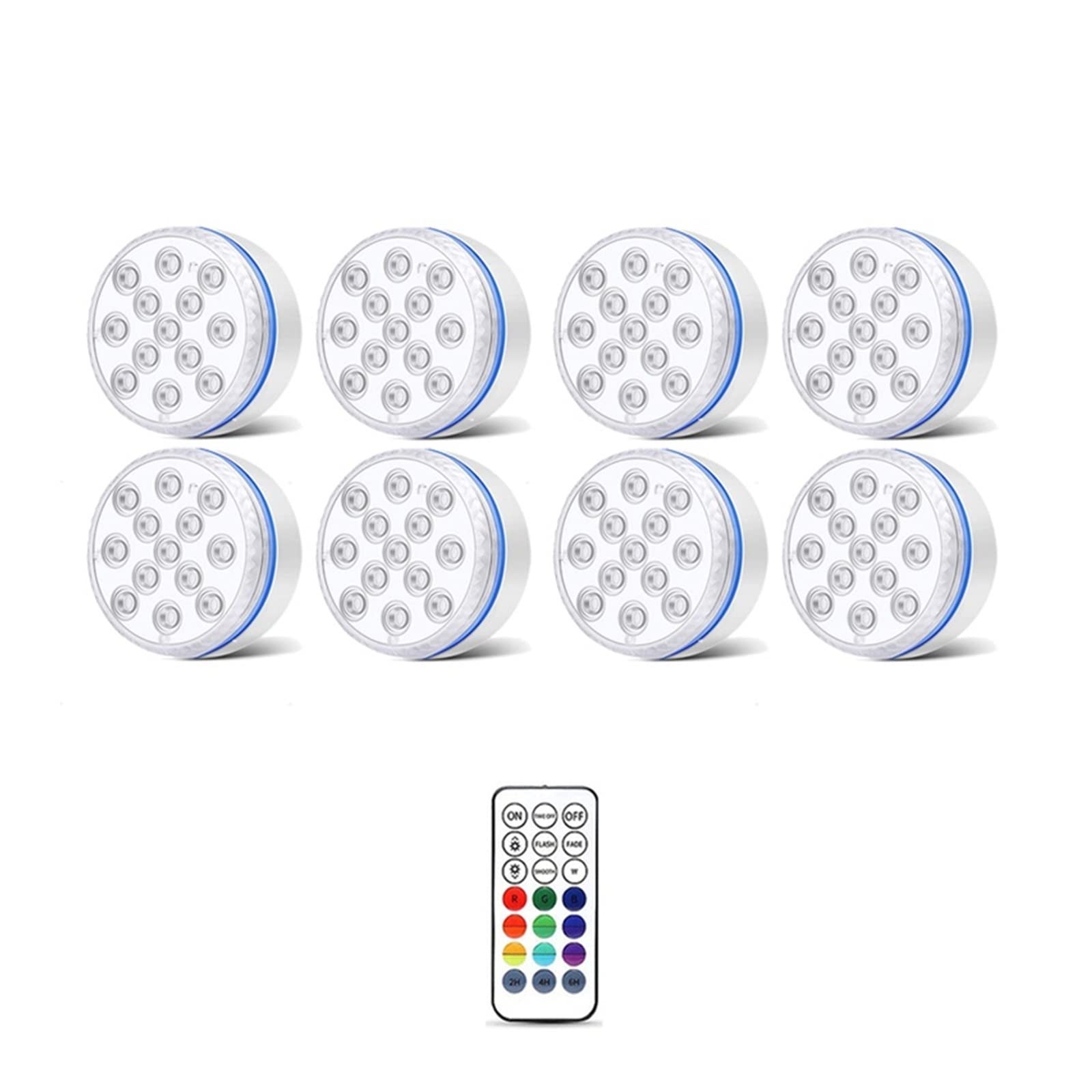 Oświetlenie basenu podwodne oświetlenie bezprzewodowe zatapialne światło LED IP68 reflektor zewnętrzny do akwarium staw akwariowy Tworzenie Atmosfery(8 light 1 remote,8.5CM)