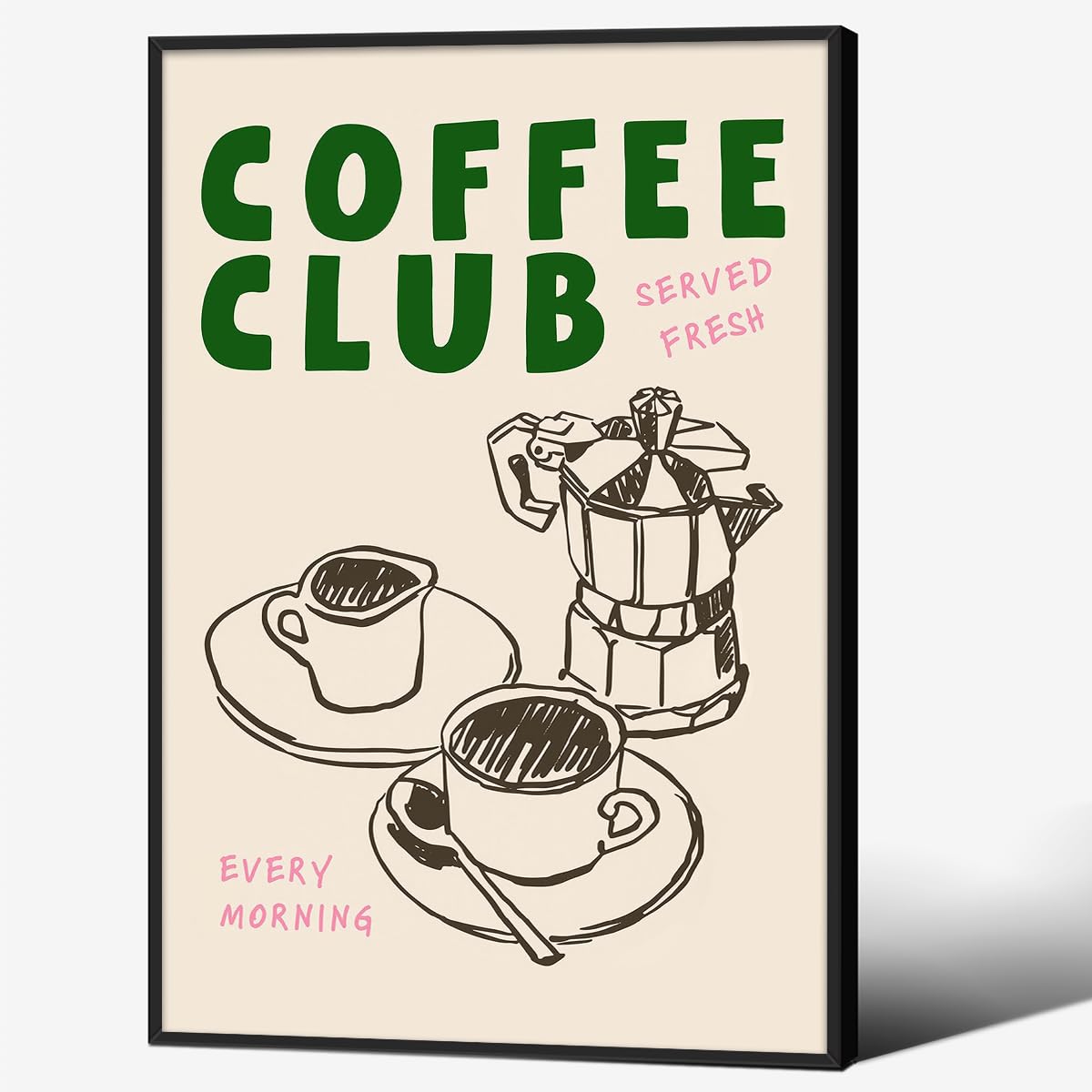 Black Framed Canvas Wall Art Posters Kitchen Coffee Club Print Vintage Coffee Artwork for Home Dining Room Living Room Office Apartment Decor 16x24in