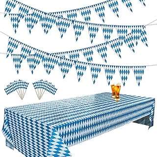 HEREER Oktoberfest Decoration Kit-2 Pack Oktoberfest Flag Banner 1Pcs Oktoberfest Tablecloth for Oktoberfest Party Supplies Indoor Outdoor ( Blue,White)