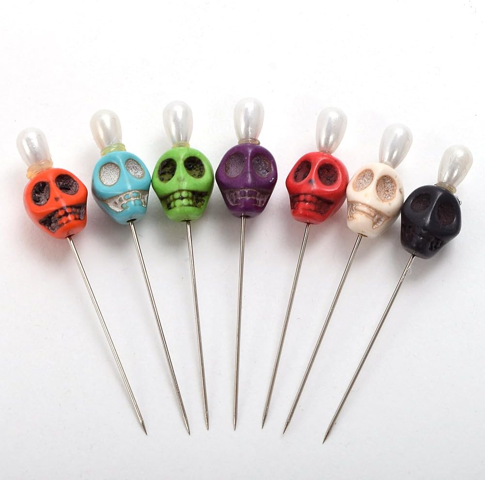 BLESSUME 7pcs Candle Magick Ritual Pins Skull Top (Multi)
