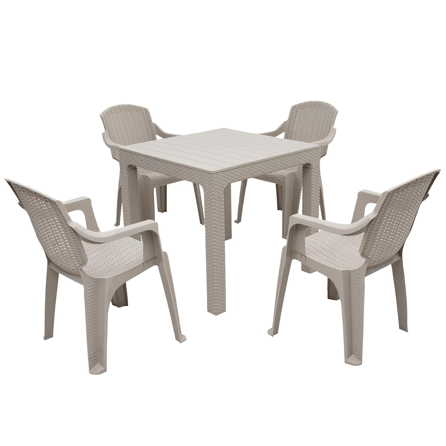 SkyGlamour Supreme Mark Set of 4 Chairs with Summit Dining Table for Home, Office, Garden, Indoor and Outdoor Use (Color: Dark Beige; Qnt: 5 Pcs.)