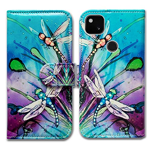 Bcov Google Pixel 4a Case [Not Fit Pixel 4a 5G], Cute Dragonfly Leather Flip Phone Case Wallet Cover with Card Slot Holder Kickstand for Google Pixel 4a 2020