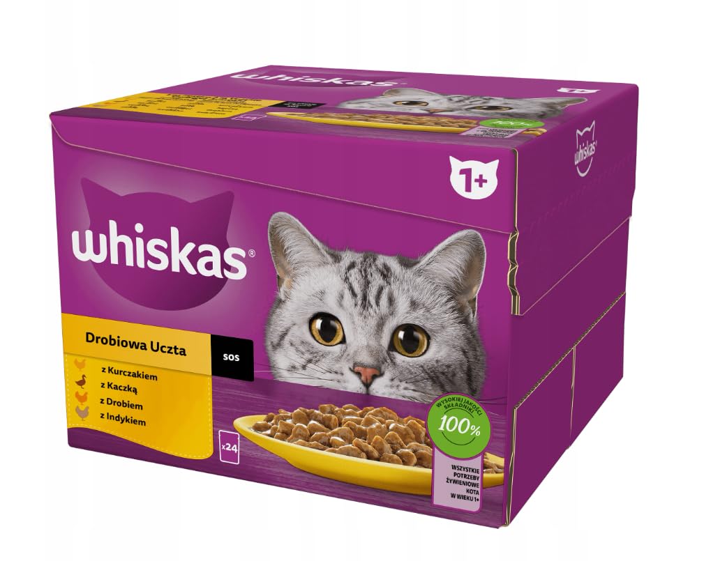 Whiskas Adult mix smaków mokra karma dla kota Tasty Mix Wybór Szefa Kuchni w sosie, Drobiowa uczta w sosie i Pure Delight w galaretce 144x85g