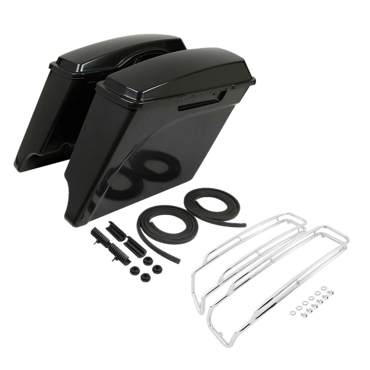 TCMT 5" Unpainted Saddlebags Chrome Lid Top Rails Guards Fit For Harley