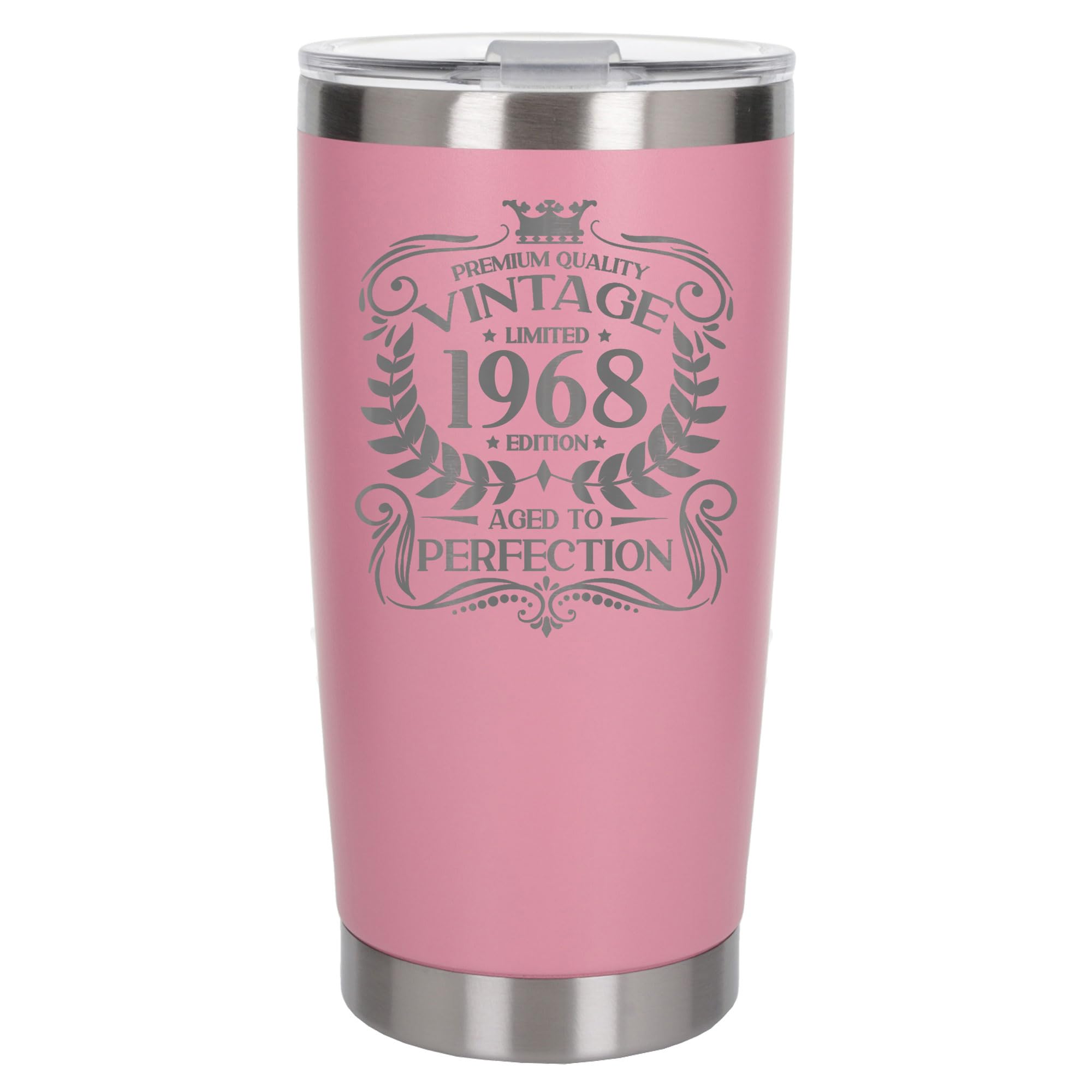 Always Looking Good 58th Birthday Gift Vintage 1968 Aged to Perfection Engraved Insulated Travel Mug Present for 58 Year Old Light Pink Thermal Coffee Flask Travel Mugs with Lids