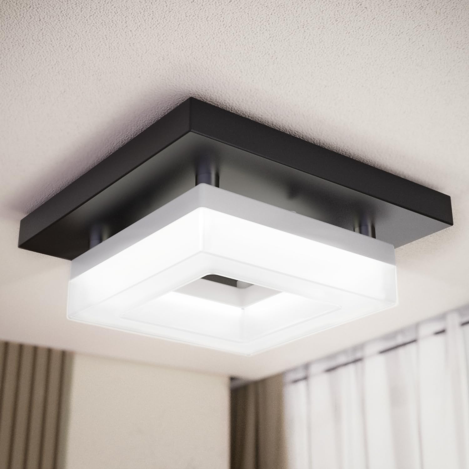 Sunco 8 Inch Square LED Flush Mount Black Ceiling Light Fixture 3000K/4000K/4500K/5000K/6500K Selectable CCT Switch 1800LM High Brightness Damp Rated.
