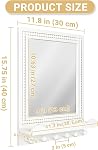 Tirzah 12 x 16 Inch Wall Mount Beaded Wood Framed Mirror with Shelf and 6 Hooks, White Decorative Entryway Mirror with Storage for Laundry Room, Bathroom, Bedroom