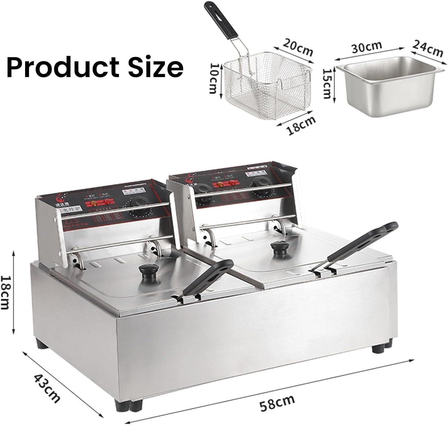 Friggitrice commerciale, friggitrice, friggitrice elettrica da banco da 2500 W con cestello rimovibile Friggitrici commerciali con controllo della temperatura Timer da 60 minuti per uso domestico e