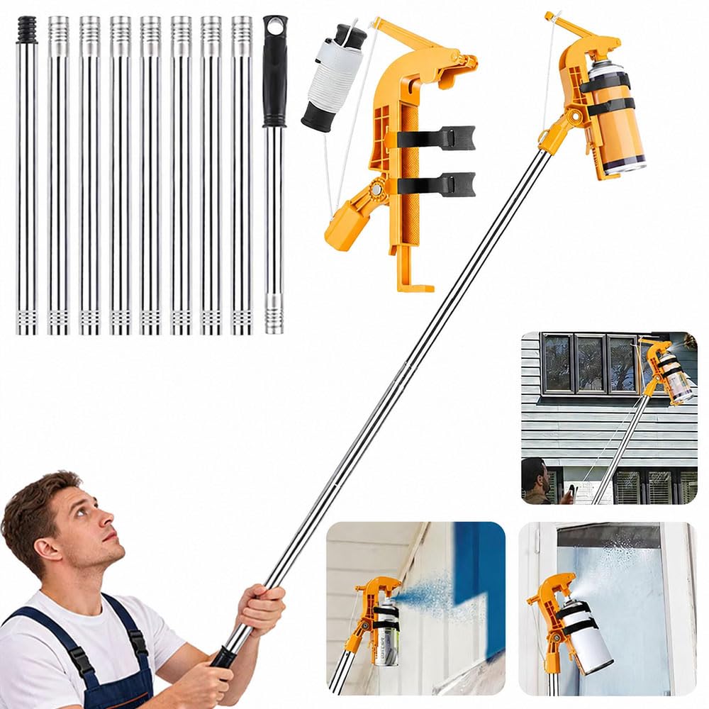Sprühdosen Verlängerung Adapter mit 3.6M Verlängerungsstange aus Edelstahl,Sprühdosenhalter Verlängerung,Einstellbarer Sprühalter-Adapter für Wespenspray,Sprühfarbe, Fensterreinigung
