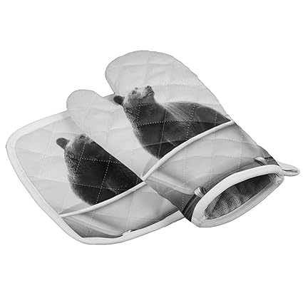 Funny Animal Insulation Gloves and Pot Holders Polyester Heavy Duty Cooking Gloves for Cooking Baking Grilling Pot Holders Sets 2 PCS Bear in Bathtub