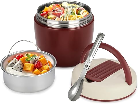 Romon Termo para Comida 800 ml, Recipiente Térmico Fiambrera Termica para Comida, Calentador Alimentos Portatil Frasco Acero Inoxidable Contenedor Térmico con Cuchara Plegable para Adultos Niños