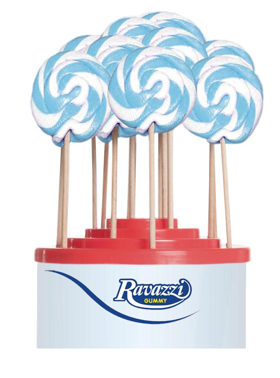 Lecca Lecca Rainbow Azzurro Bianco. Confezione da 50pz x 25gr Ravazzi Gummy. Ideale per Feste di Compleanno e Caramellate.