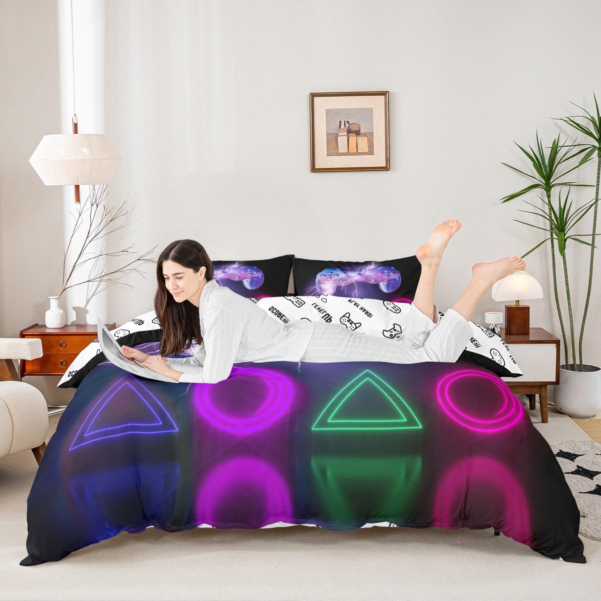 Homemissing Set di biancheria da letto per letto super king size, motivo videogiochi, decorazione per la camera dei bambini, con motivo videogiochi, leggero