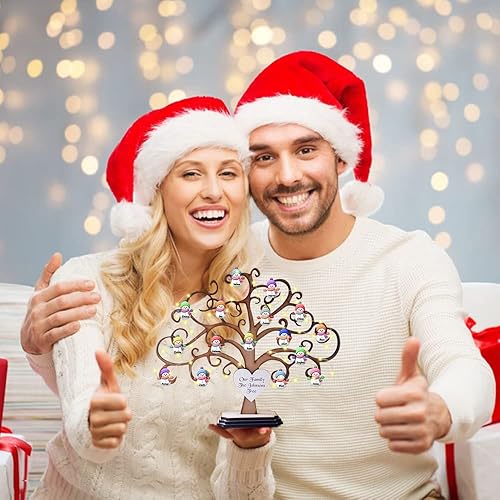 Miniatura 6 de Árbol genealógico de madera personalizado de muñeco de nieve de Navidad, letrero de árbol de la vida de madera personalizado, letrero de mesa