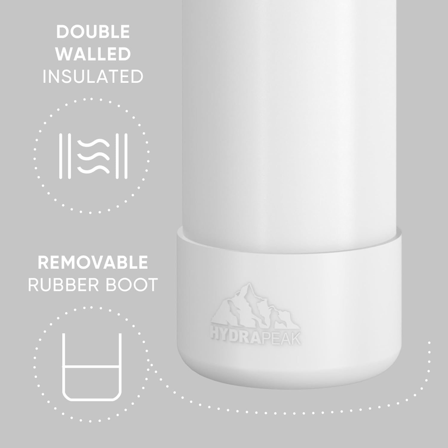 Hydrapeak 26oz Sport Insulated Water Bottle with Straw or Chug Lid, Leak & Spill Proof, Keeps Drinks Cold for 24 Hours, Hot for 12 Hours, Premium Stainless Steel Water Bottles (26oz, White) - Image 3
