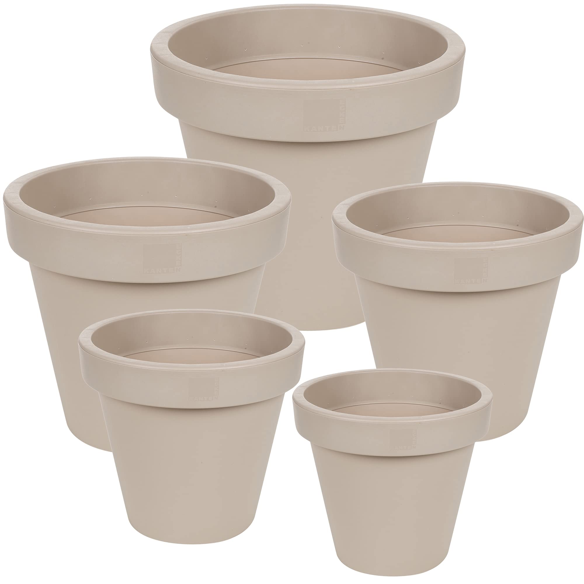 URBNLIVING Round Plastic Flower Plants Vegetable Garden Indoor Outdoor Decor Pots (35, Taupe) — image 1