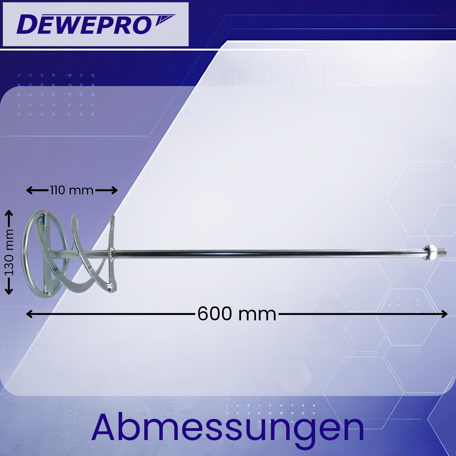 DEWEPRO® Miscelatore a spirale M14 130 mm 600 mm Asta di agitazione doppia spirale zincata