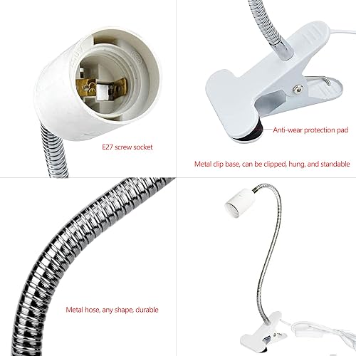 CXtech Base de Lampe de Table à LED, E27 Douille d’ampoule à Pince avec Interrupteur, Base Clip de Lampe pour Table avec 40cm Col de Cygne 360 Degrés pour Tatouage/Lecture/Maquillage (EU Plug) - 5