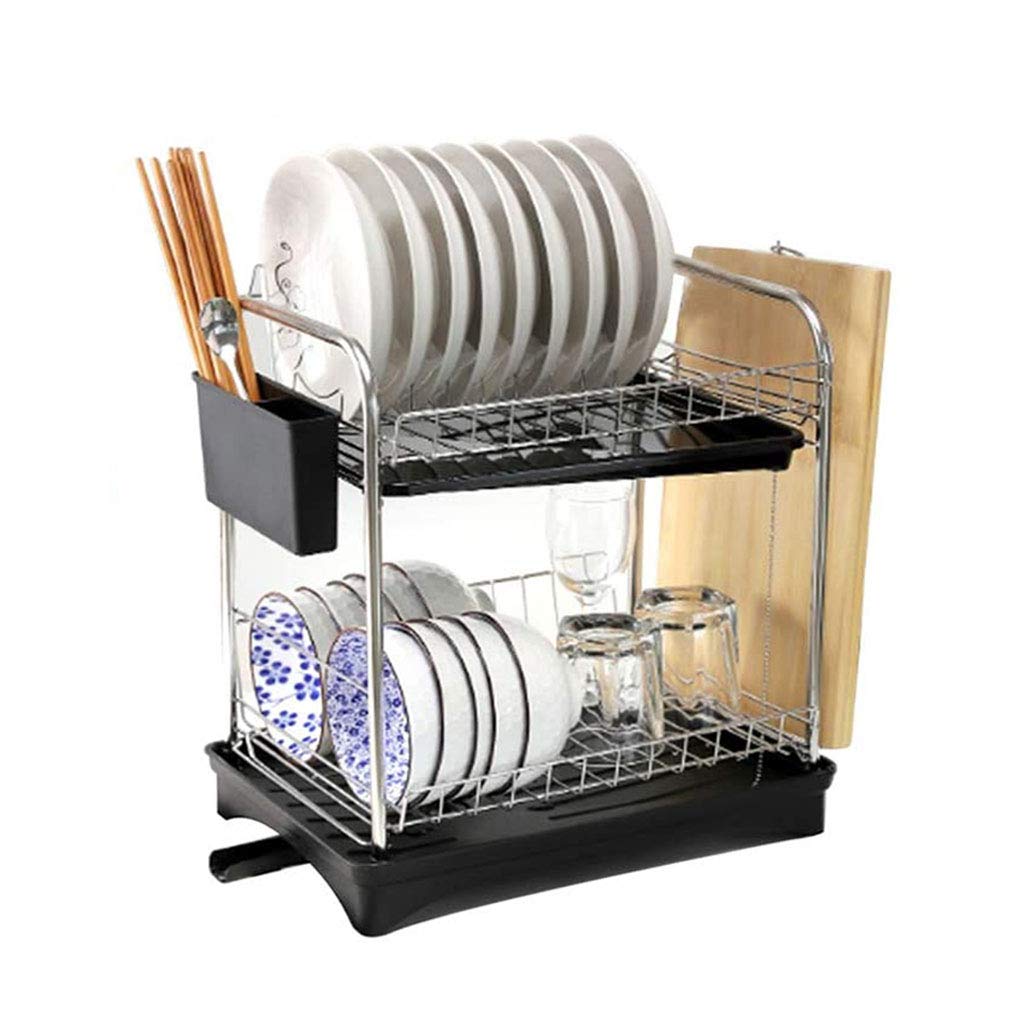 SaryEdge Dish Drainers 2 Tier Dish Rack Utensil Holder For Air Dry Drain Board,With Removable Dish Drainer Tray 360° Swivel Spout,Cutlery Dish Drainer Cup Holder Dish Drainer Fo,Black