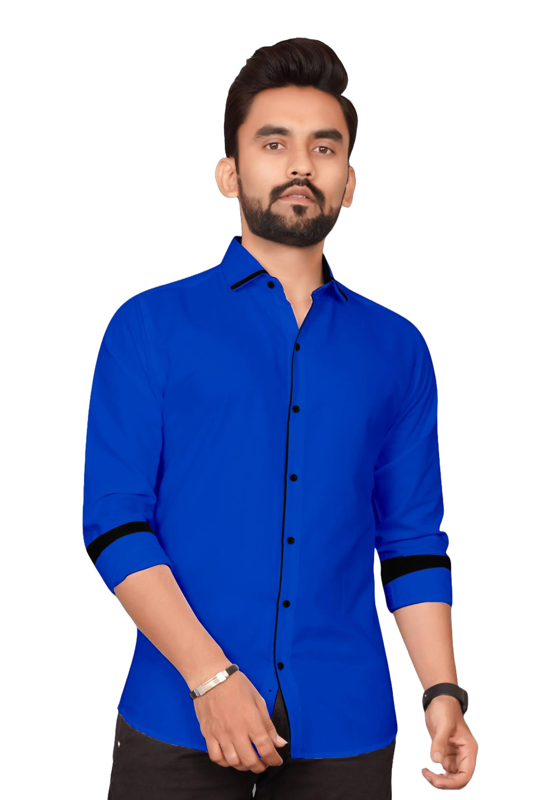 Mens Rayon Blend Solid Color Spread Collar Full Sleeve Button Closure Curved Hem Straight Length Shirts for Men Stylish