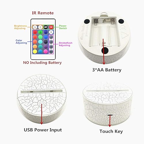 Miniatura 5 de Luz nocturna de ilusión óptica 3D, lámpara de escritorio LED creativa visual con control táctil y control remoto, 16 colores regulables, cambio