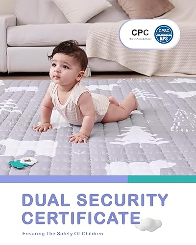 Miniatura 4 de WONDAY Alfombra de juego suave y no tóxica para corralito de bebé, tapete plegable para niños de 71 x 79 pulgadas para bebés de 6 a 12 meses, tapete