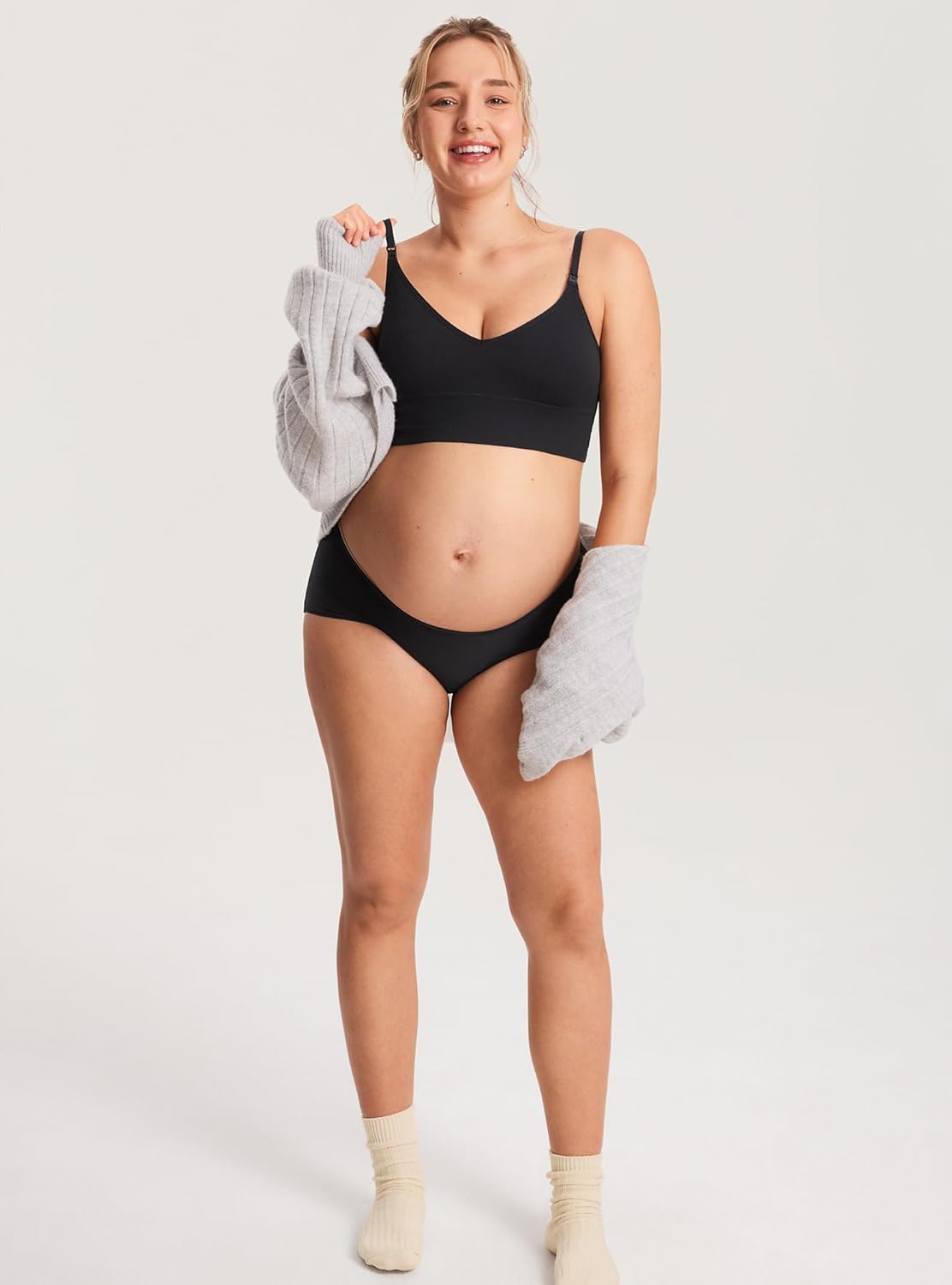 MOMANDA Ribbed Wireless Nursing Bras for Breastfeeding Longline Maternity Sleep Bra V Neck Comfort - Image 5