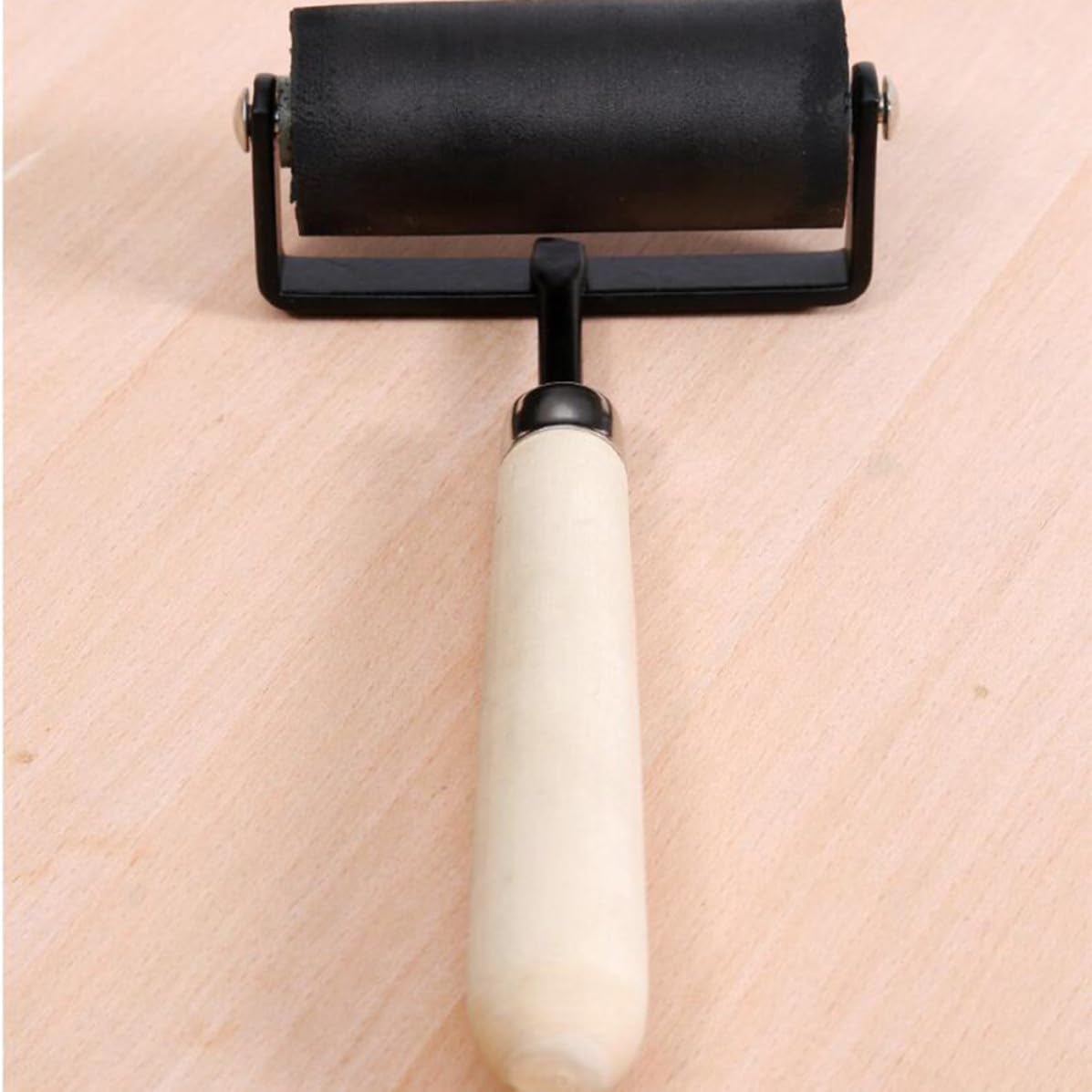 Garneck 2pcs Rubber Printing Rollers Brayers with Comfortable Solid Wooden Handles, Sturdy Metal and Rubber Material for Stamping Tools, Wallpapers Stamping, and Printmaking Crafts