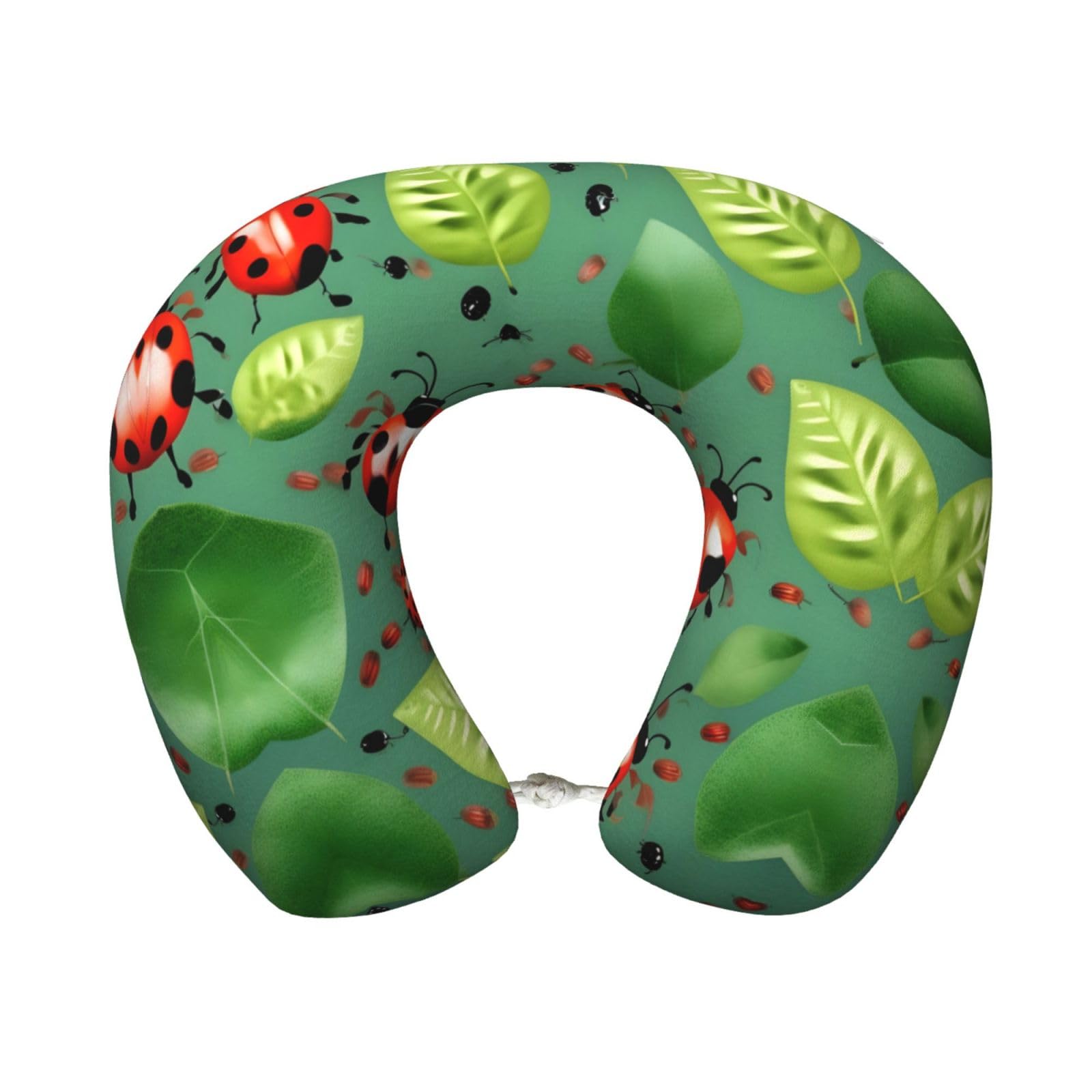 peiyeety Leaves and Ladybugs Print Custom U-Shaped Pillow,Memory Foam Cervical Neck Travel Pillow,for Home,Camping,Travelling