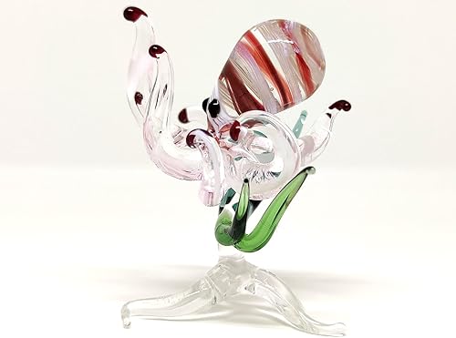 Miniatura 5 de Figuras en miniatura de animales marinos con algas marinas, animales soplados a mano, arte coleccionable para decorar (pulpo con algas marinas)